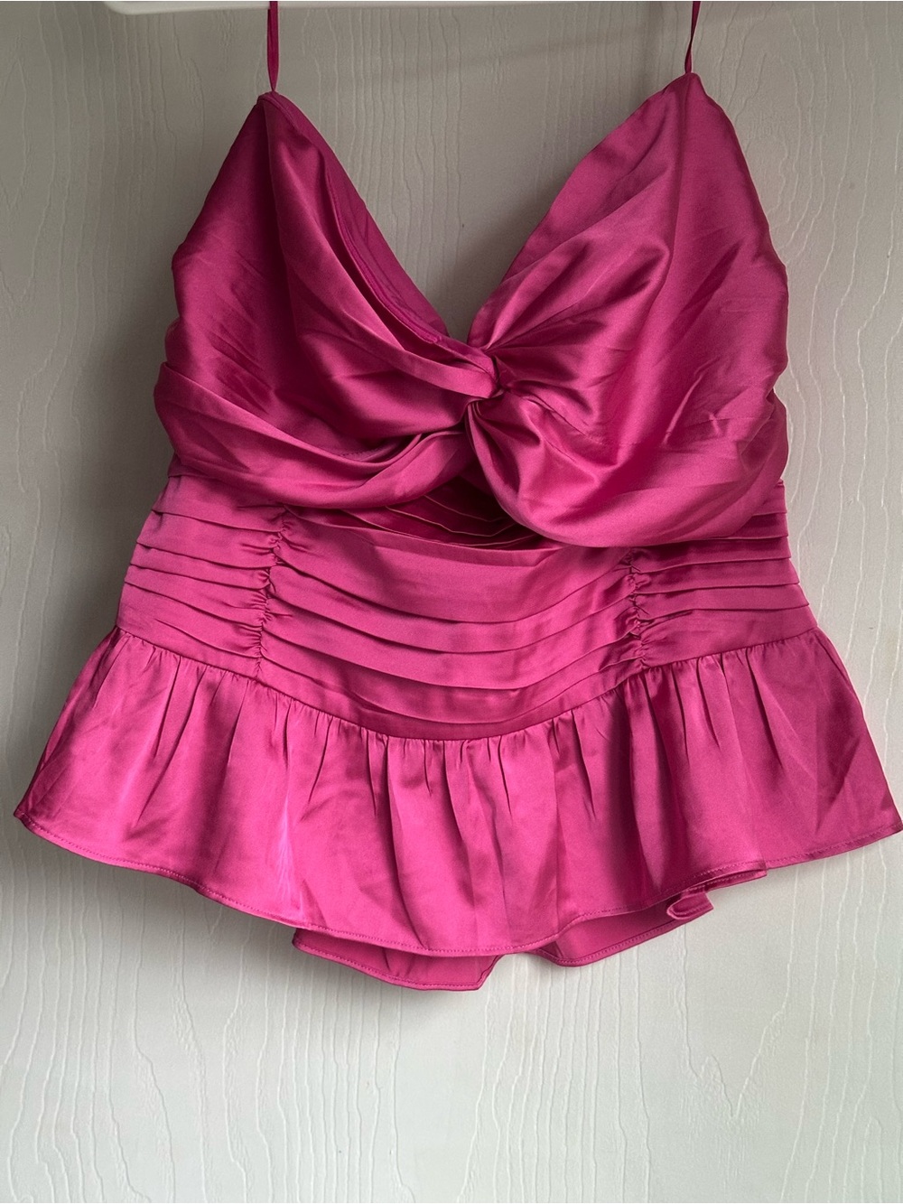 Express Fuchsia Satin Twist-Front Peplum Cami